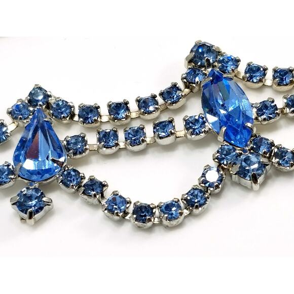 Vintage La Rel Blue Rhinestone Necklace 1950s Prong Set Bridal Prom Jewelry - Picture 10 of 10